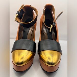 Marni Gold and Black Heeled Shoes